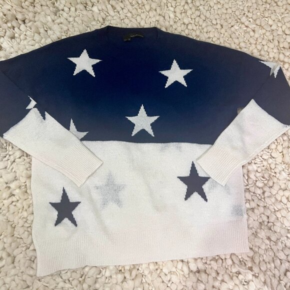 360 Cashmere Sweaters - 360 Cashmere crew neck navy and white sweater with stars